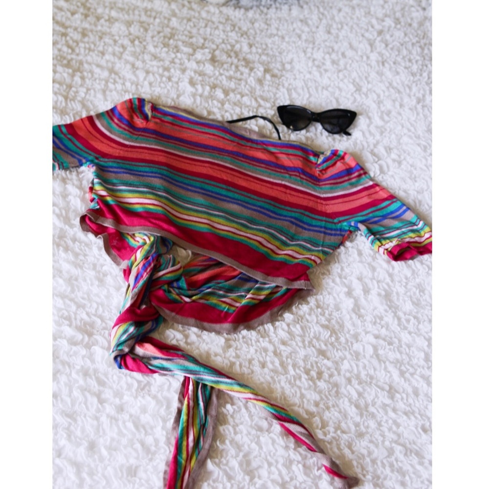 Multicolor Striped Wrap Tie Rainbow Cardigan - Picture 8 of 12